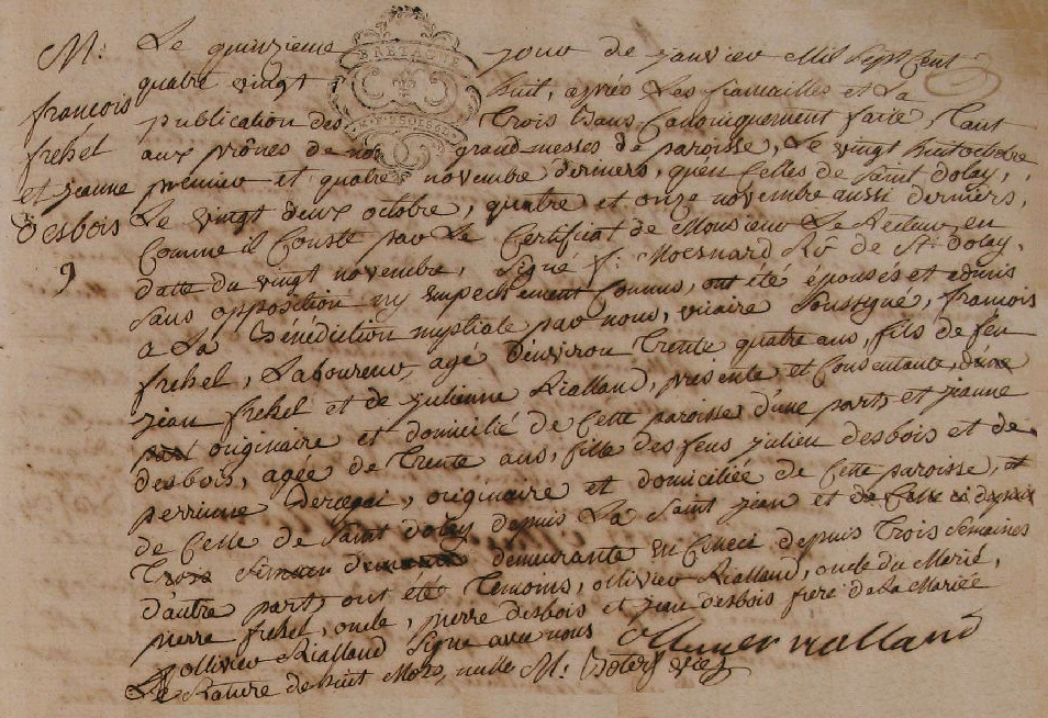 1788 - Acte de mariage Frehel et Desbois à Nivillac